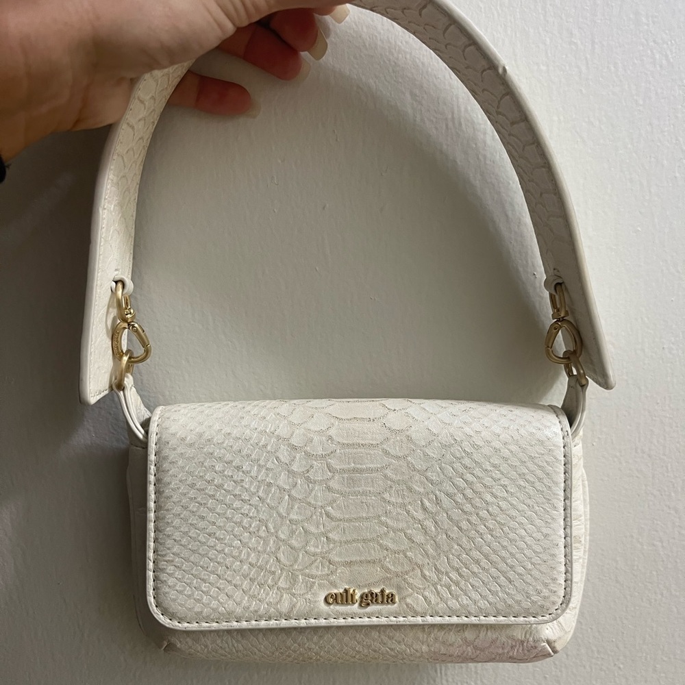 Cult Gaia Damara Snake Embossed Leather Shoulder Bag